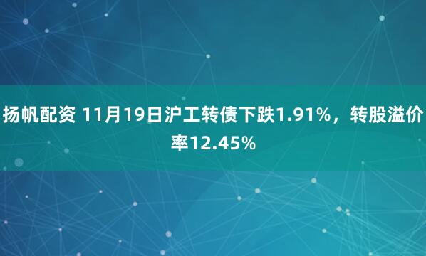 扬帆配资 11月19日沪工转债下跌1.91%，转股溢价率12.45%