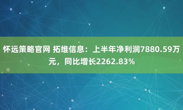 怀远策略官网 拓维信息：上半年净利润7880.59万元，同比增长2262.83%